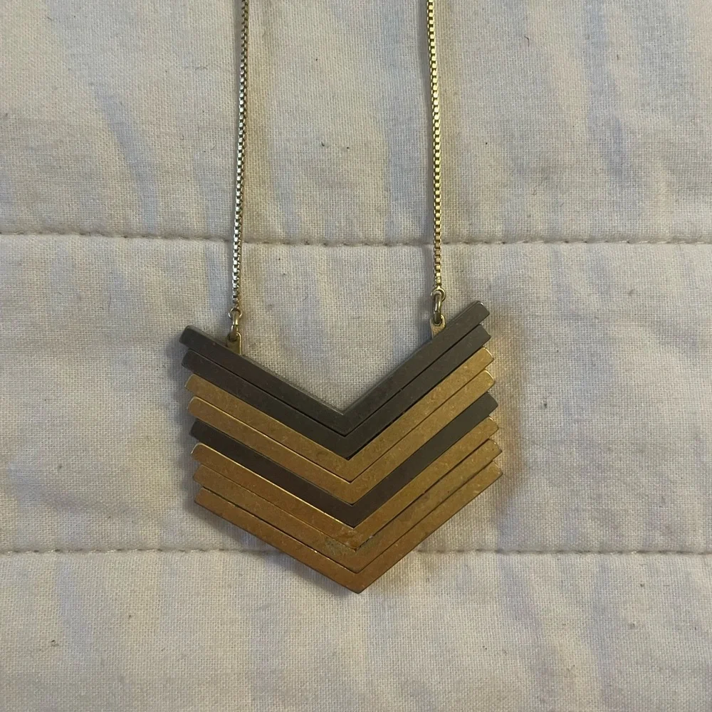 Madewell Gold and Silver tone Chevron Necklace Adjustable Chain - Picture 7 of 13